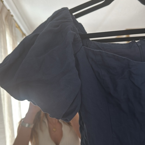 Rhode Karima Linen Puff Sleeve Navy Dress - Picture 3 of 5